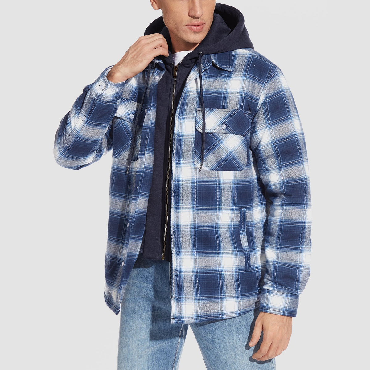 Men's Flannel Jacket 5 Pocket Removable Hood