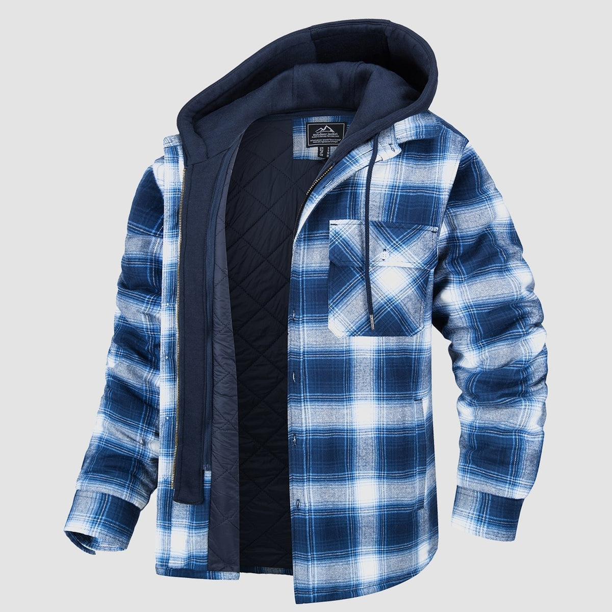 Men's Flannel Jacket 5 Pocket Removable Hood