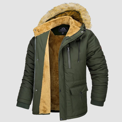 Men's Fleece-Lined Parka Jacket Warm Puffer Black