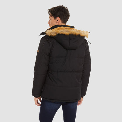 Men's Fleece-Lined Parka Jacket Warm Puffer Black