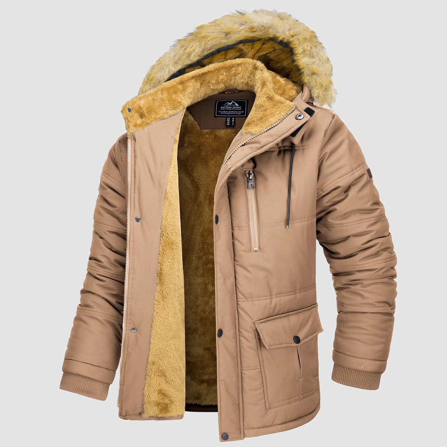 Men's Fleece-Lined Parka Jacket Warm Puffer Black