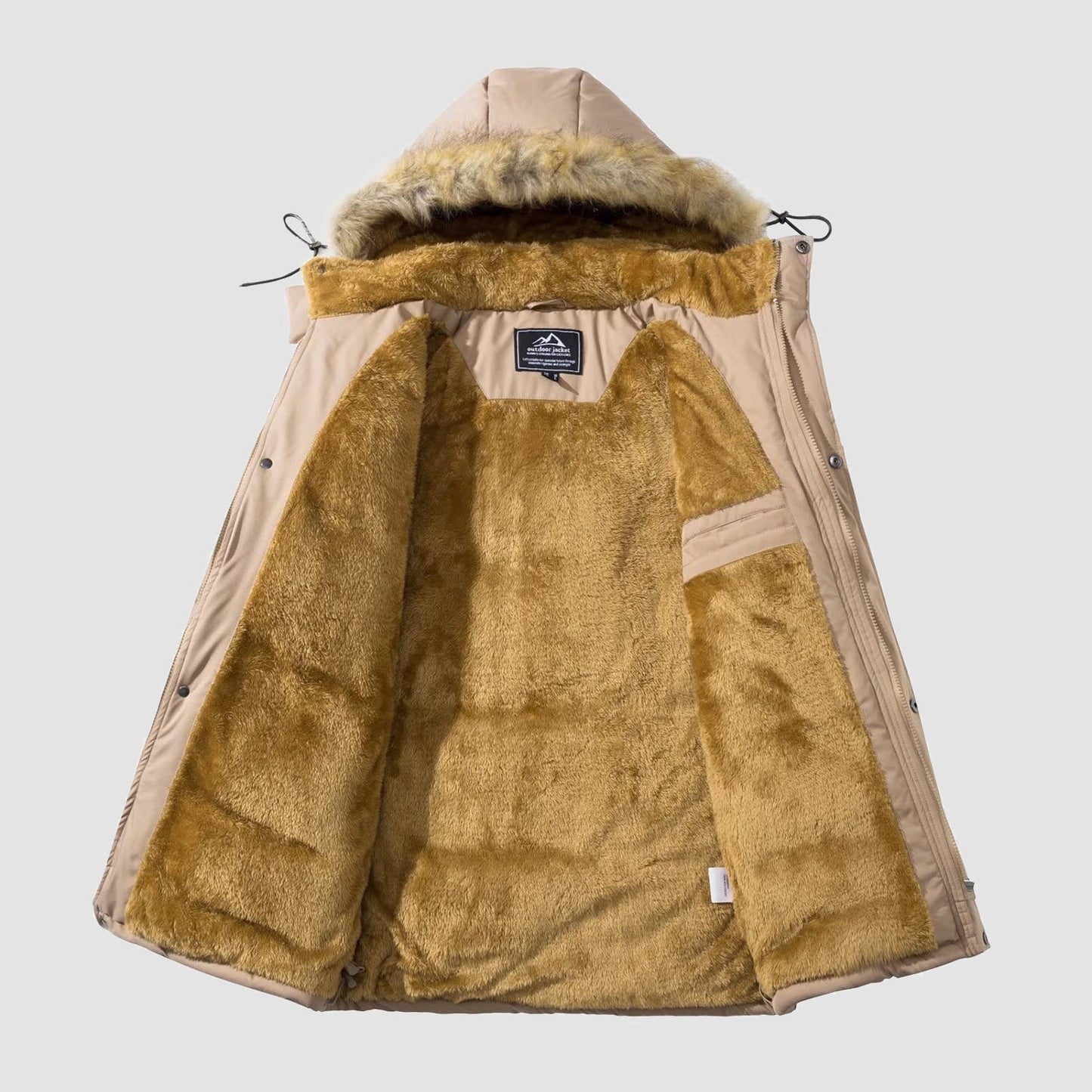 Men's Fleece-Lined Parka Jacket Warm Puffer Black