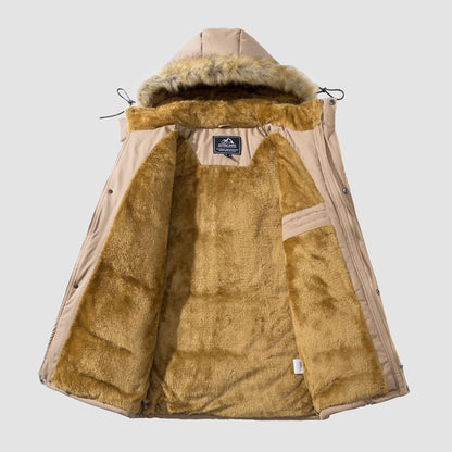 Men's Fleece-Lined Parka Jacket Warm Puffer Black
