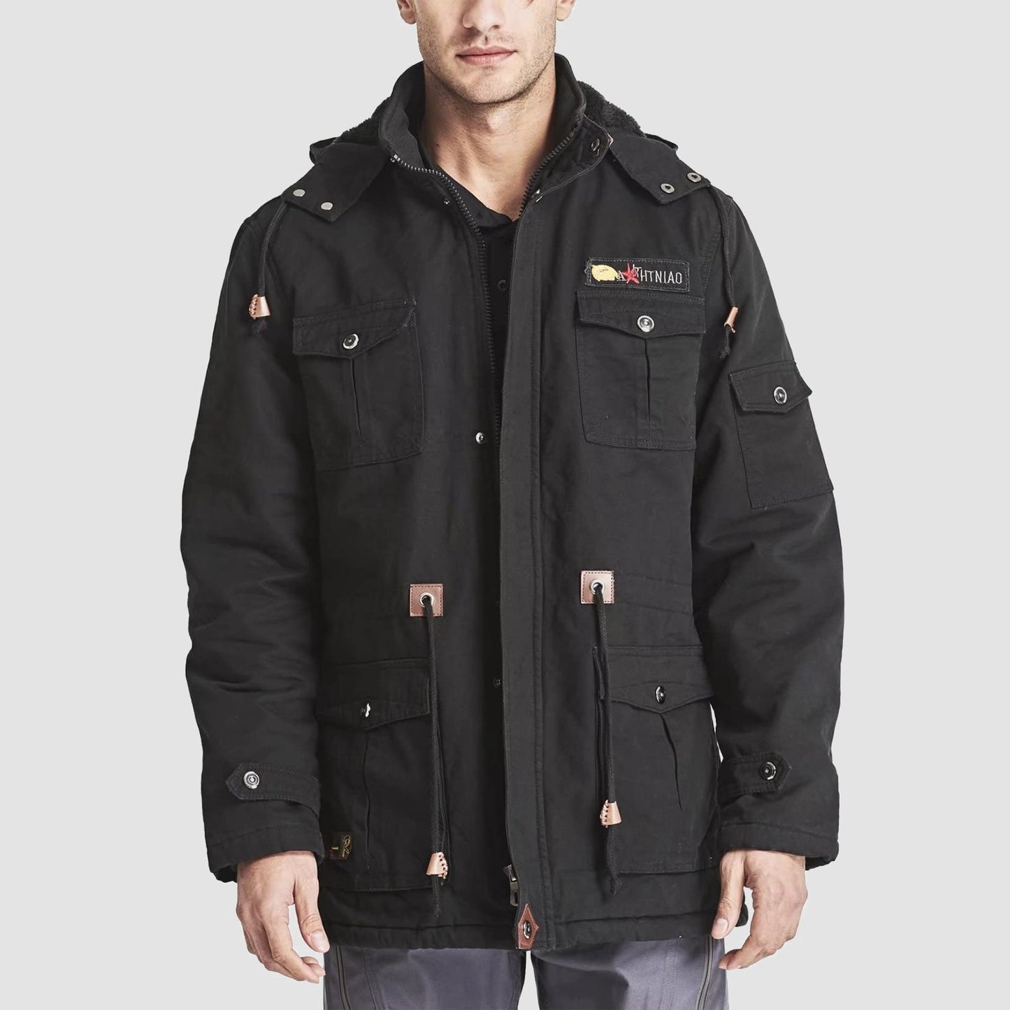 Men's Winter Parka Jacket Fleece Lined Waterproof Black