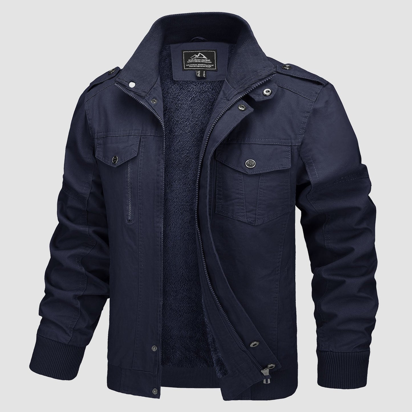 Men's Cotton Military Bomber Jacket Lightweight Zip-Up - VibreMode