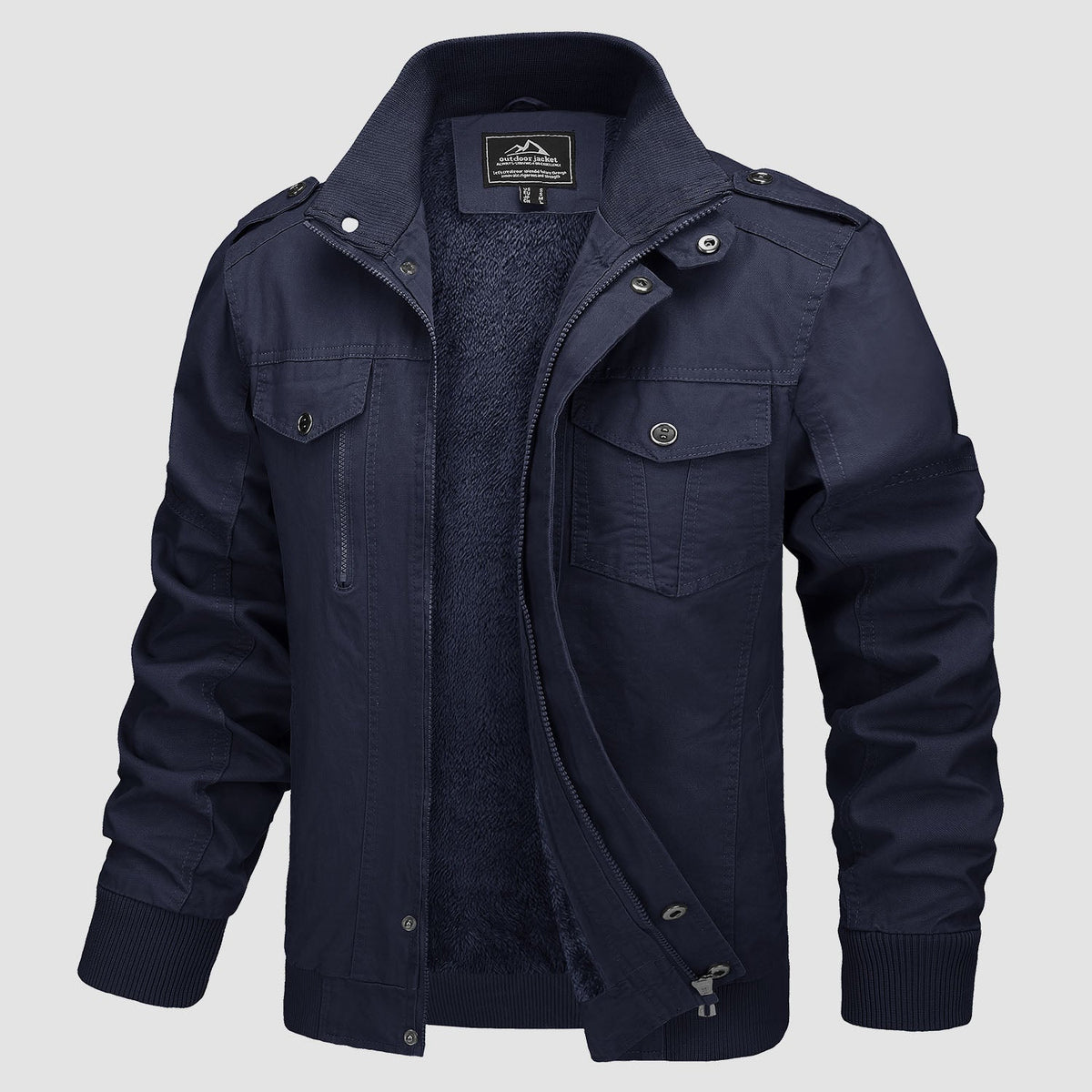 Men's Cotton Military Bomber Jacket Lightweight Zip-Up - VibreMode