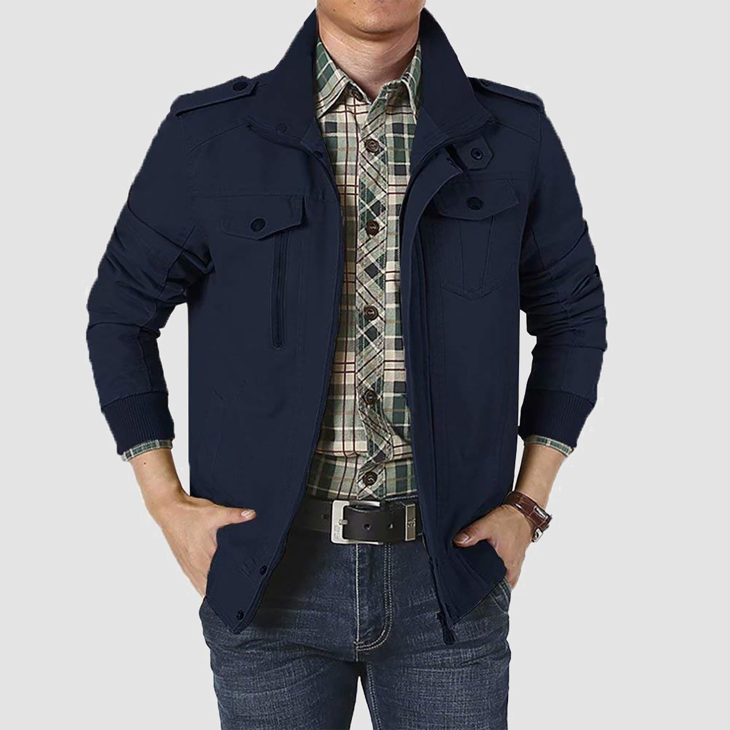 Men's Cotton Military Bomber Jacket Lightweight Zip-Up