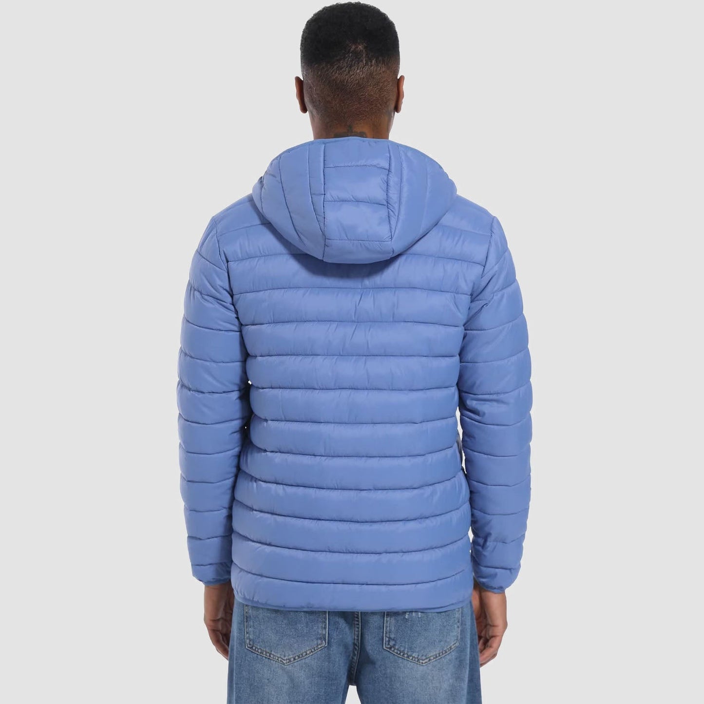 Men's Puffer Jacket Quilted Hooded Lightweight Black