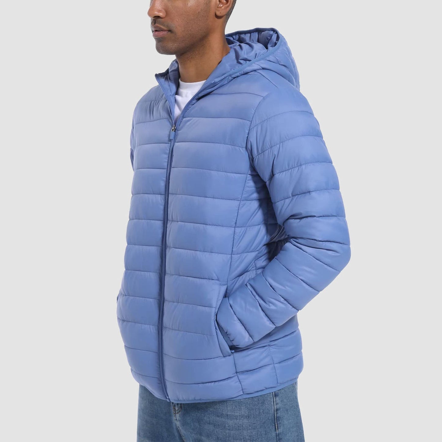 Men's Puffer Jacket Quilted Hooded Lightweight Black