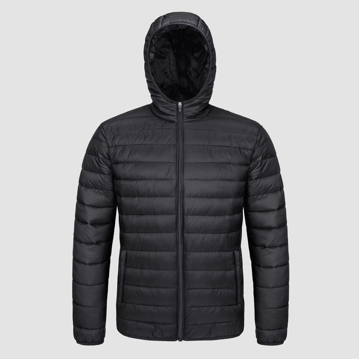 Men's Puffer Jacket Quilted Hooded Lightweight Black