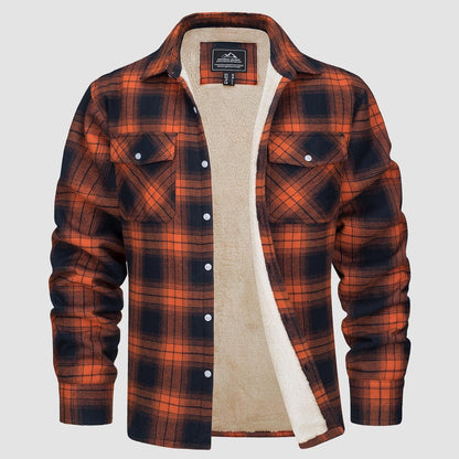 Men's Flannel Shirt Jacket Fleece Lined Cotton Warm Beige