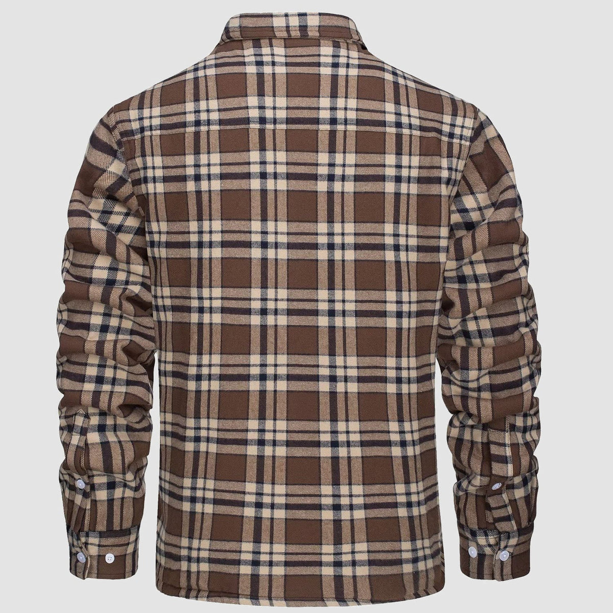 Men's Flannel Shirt Jacket Fleece Lined Cotton Warm Beige