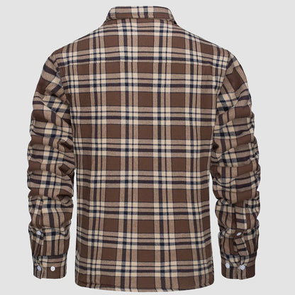Men's Flannel Shirt Jacket Fleece Lined Cotton Warm Beige