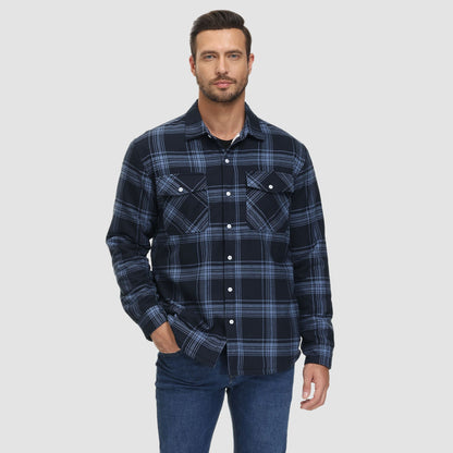 Men's Flannel Shirt Jacket Fleece Lined Cotton Warm Beige