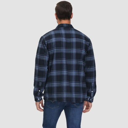 Men's Flannel Shirt Jacket Fleece Lined Cotton Warm Beige