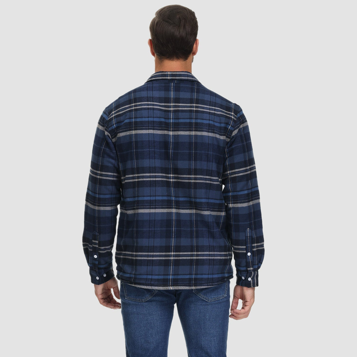 Men's Flannel Shirt Jacket Fleece Lined Cotton Warm Beige
