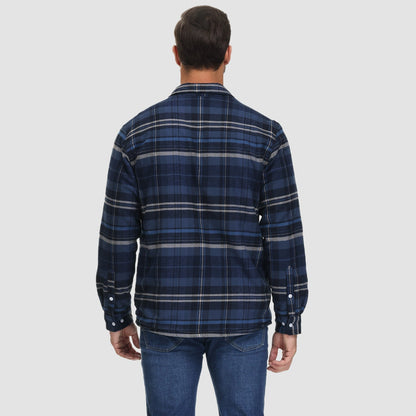 Men's Flannel Shirt Jacket Fleece Lined Cotton Warm Beige