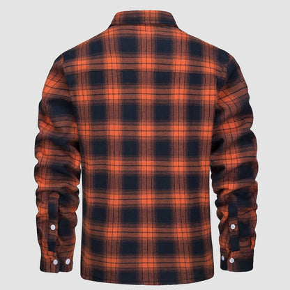 Men's Flannel Shirt Jacket Fleece Lined Cotton Warm Beige
