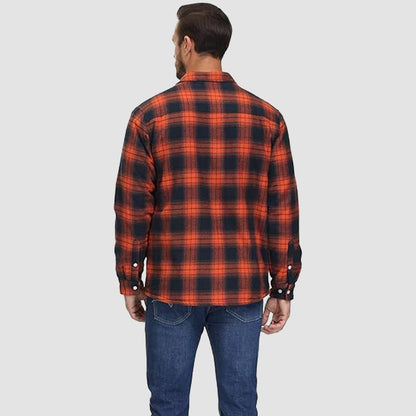 Men's Flannel Shirt Jacket Fleece Lined Cotton Warm Beige