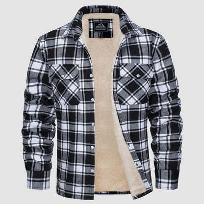 Men's Flannel Shirt Jacket Fleece Lined Cotton Warm Beige