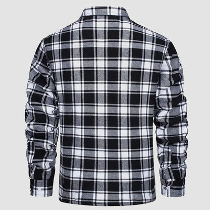 Men's Flannel Shirt Jacket Fleece Lined Cotton Warm Beige
