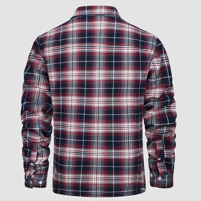 Men's Flannel Shirt Jacket Fleece Lined Cotton Warm Beige