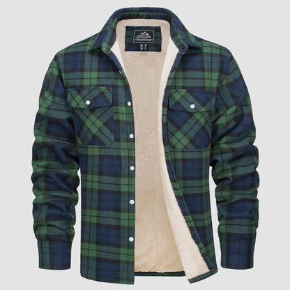 Men's Flannel Shirt Jacket Fleece Lined Cotton Warm Beige