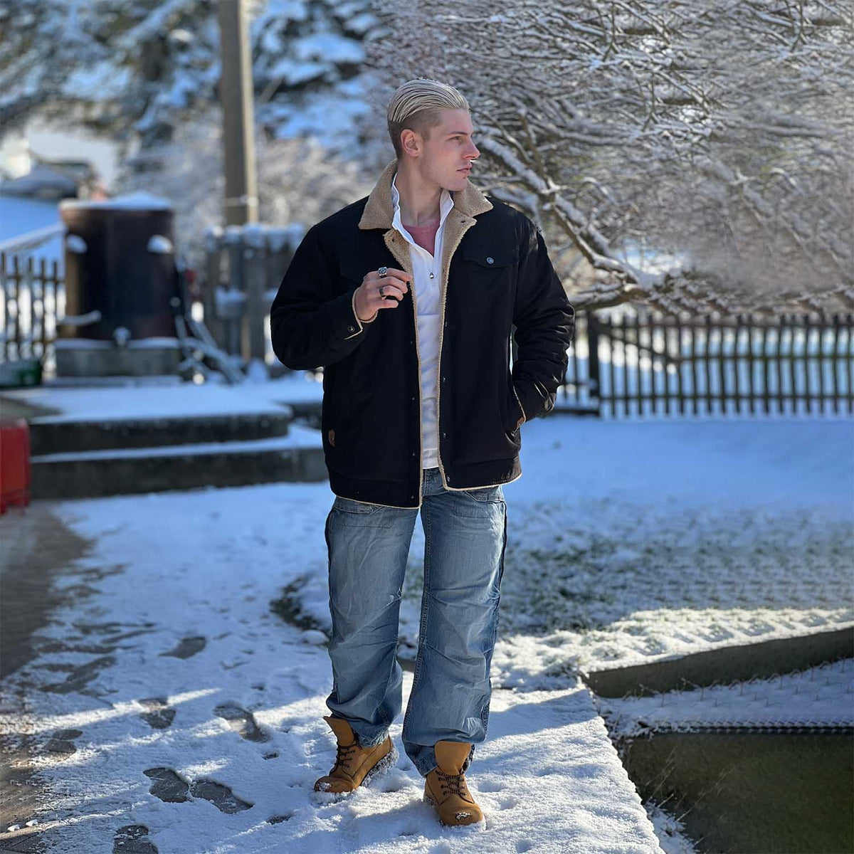 Men's Sherpa Lined Jacket Multiple Pockets Warm Brown