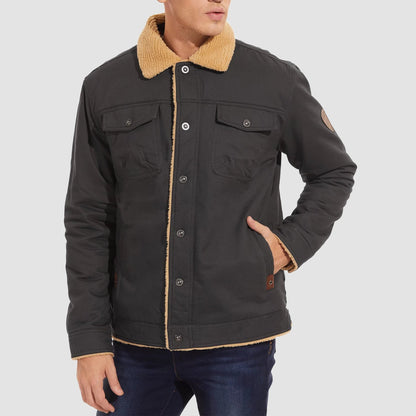 Men's Sherpa Lined Jacket Multiple Pockets Warm Brown