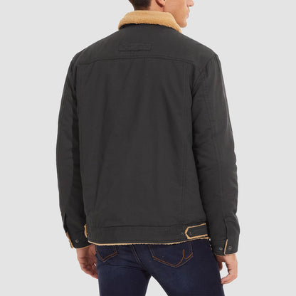 Men's Sherpa Lined Jacket Multiple Pockets Warm Brown