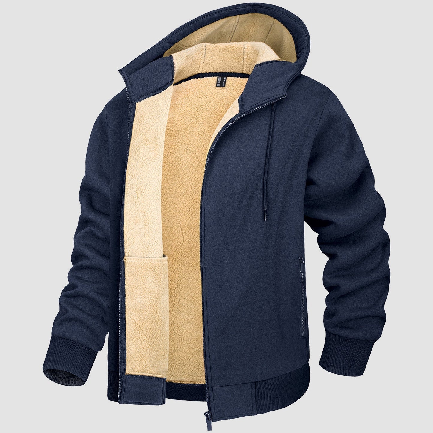 Men's Fleece Lined Hoodie Jacket Warm Zipper Coat - VibreMode