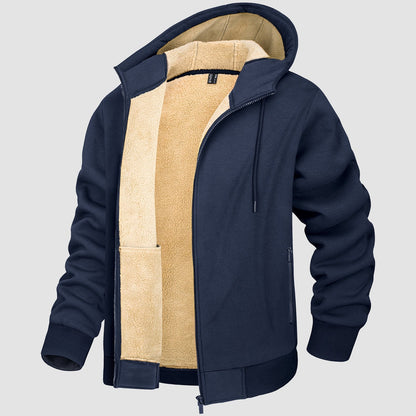 Men's Fleece Lined Hoodie Jacket Warm Zipper Coat - VibreMode
