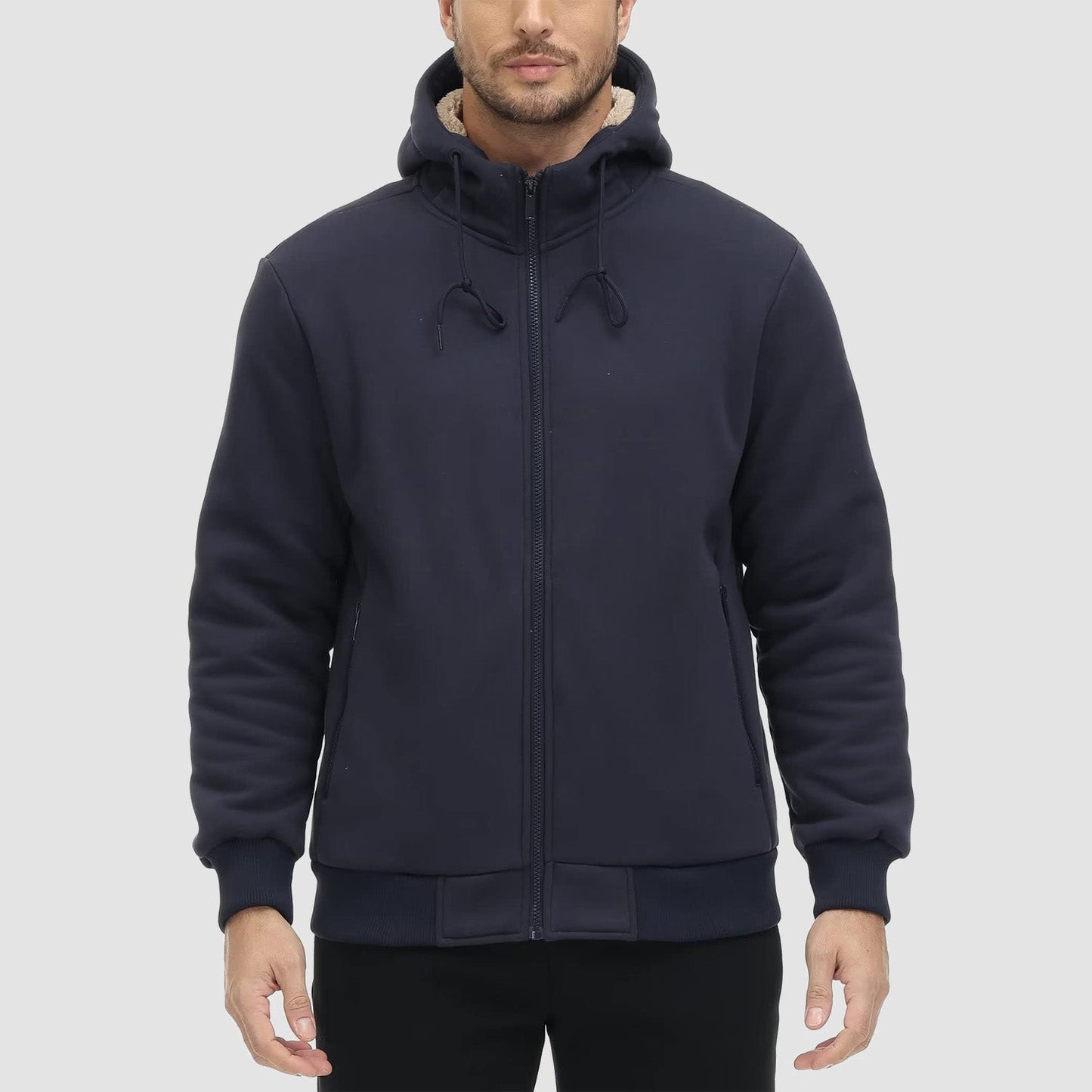 Men's Fleece Lined Hoodie Jacket Warm Zipper Coat