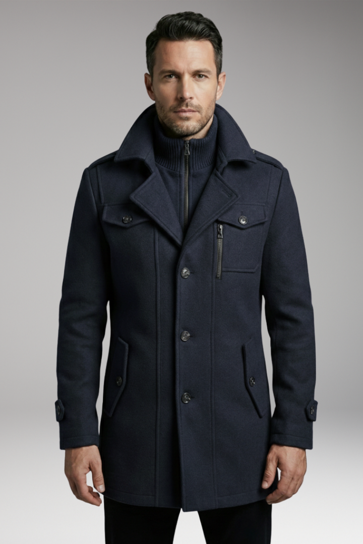 Men's Zipper Button Overcoat Blend
