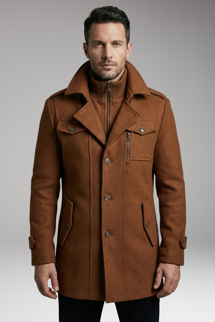 Men's Zipper Button Overcoat Blend