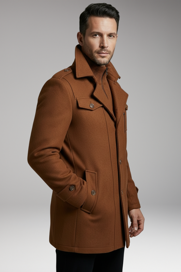 Men's Zipper Button Overcoat Blend
