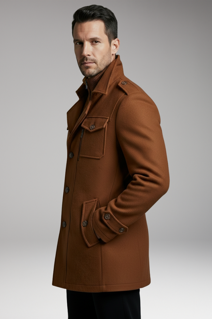 Men's Zipper Button Overcoat Blend