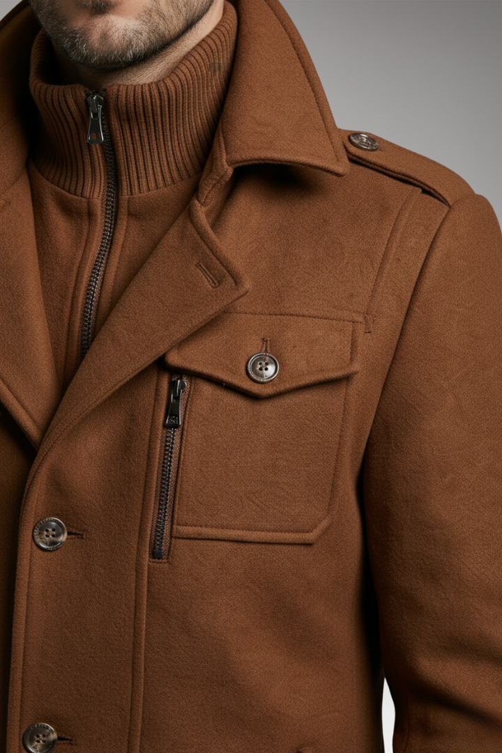 Men's Zipper Button Overcoat Blend