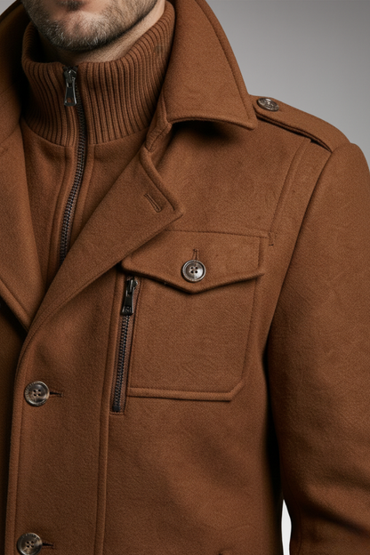 Men's Zipper Button Overcoat Blend
