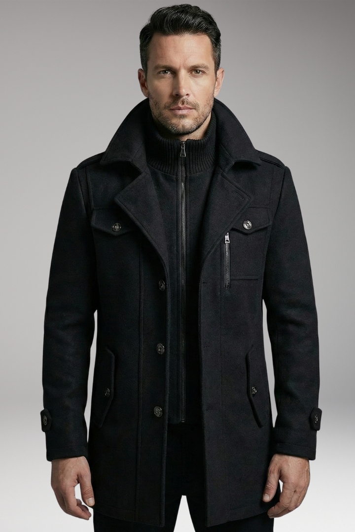 Men's Zipper Button Overcoat Blend
