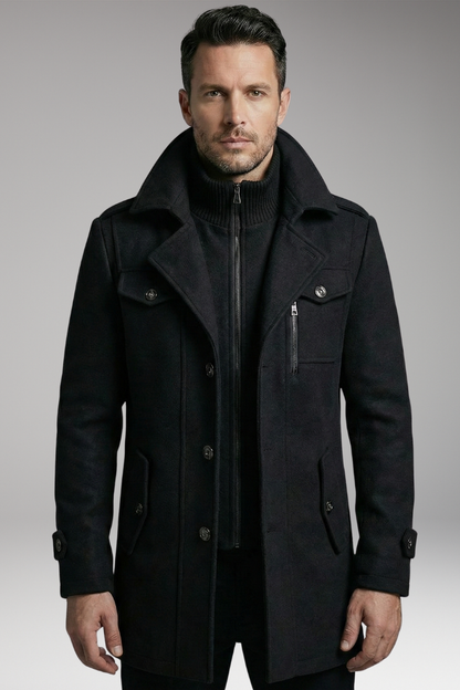 Men's Zipper Button Overcoat Blend