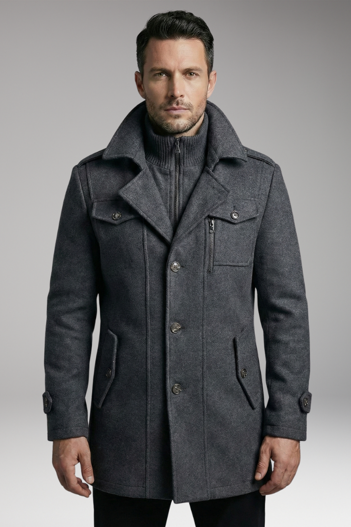 Men's Zipper Button Overcoat Blend