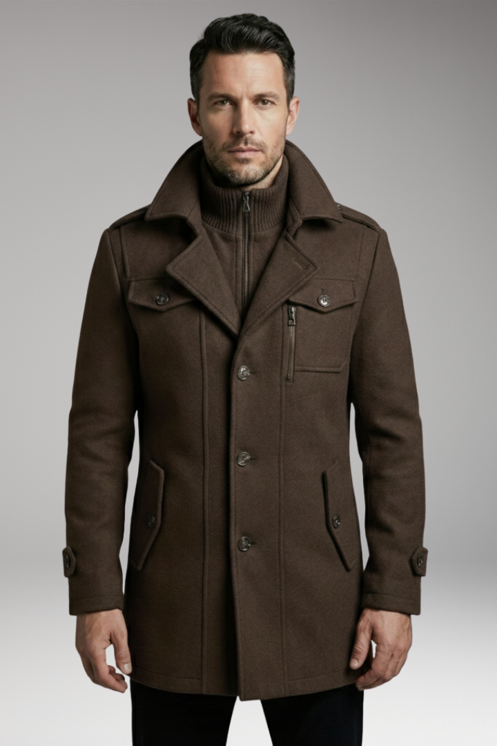 Men's Zipper Button Overcoat Blend