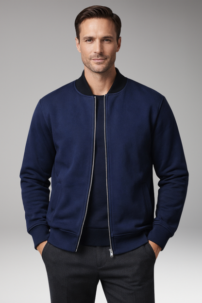 Men's Bomber Jacket Elastic Cuffs Concealed Zipper