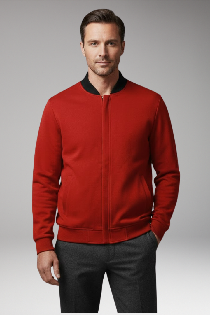 Men's Bomber Jacket Elastic Cuffs Concealed Zipper