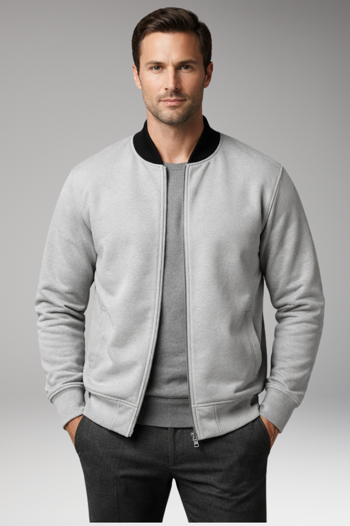 Men's Bomber Jacket Elastic Cuffs Concealed Zipper