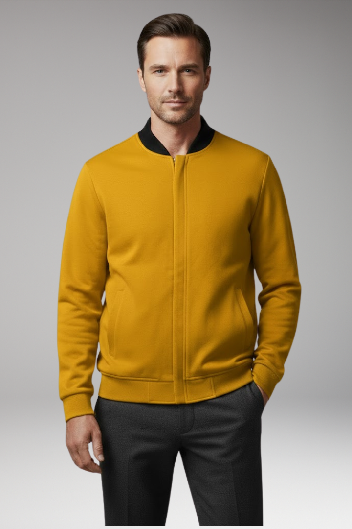 Men's Bomber Jacket Elastic Cuffs Concealed Zipper