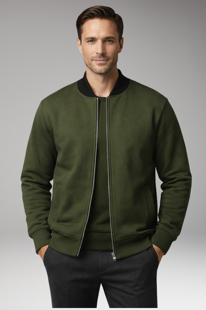 Men's Bomber Jacket Elastic Cuffs Concealed Zipper