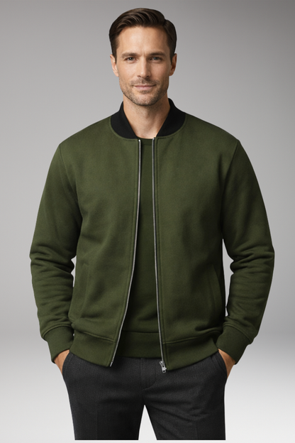 Men's Bomber Jacket Elastic Cuffs Concealed Zipper