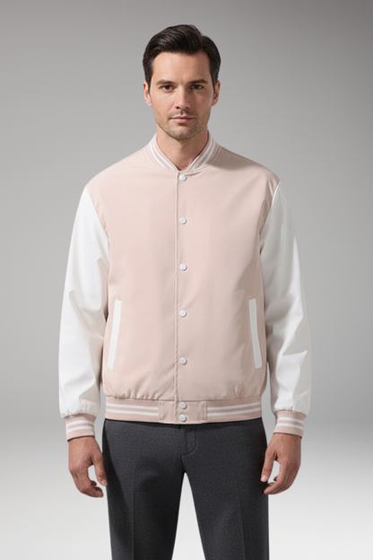 Men's Bomber Jacket Contrast Sleeves Functional Pockets